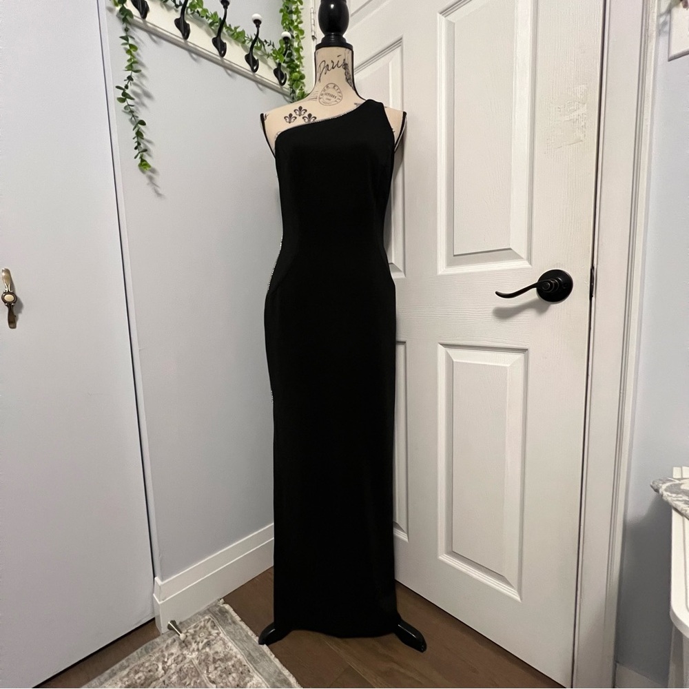 JS Collections One Shoulder Black Dress with Rhinestone details
